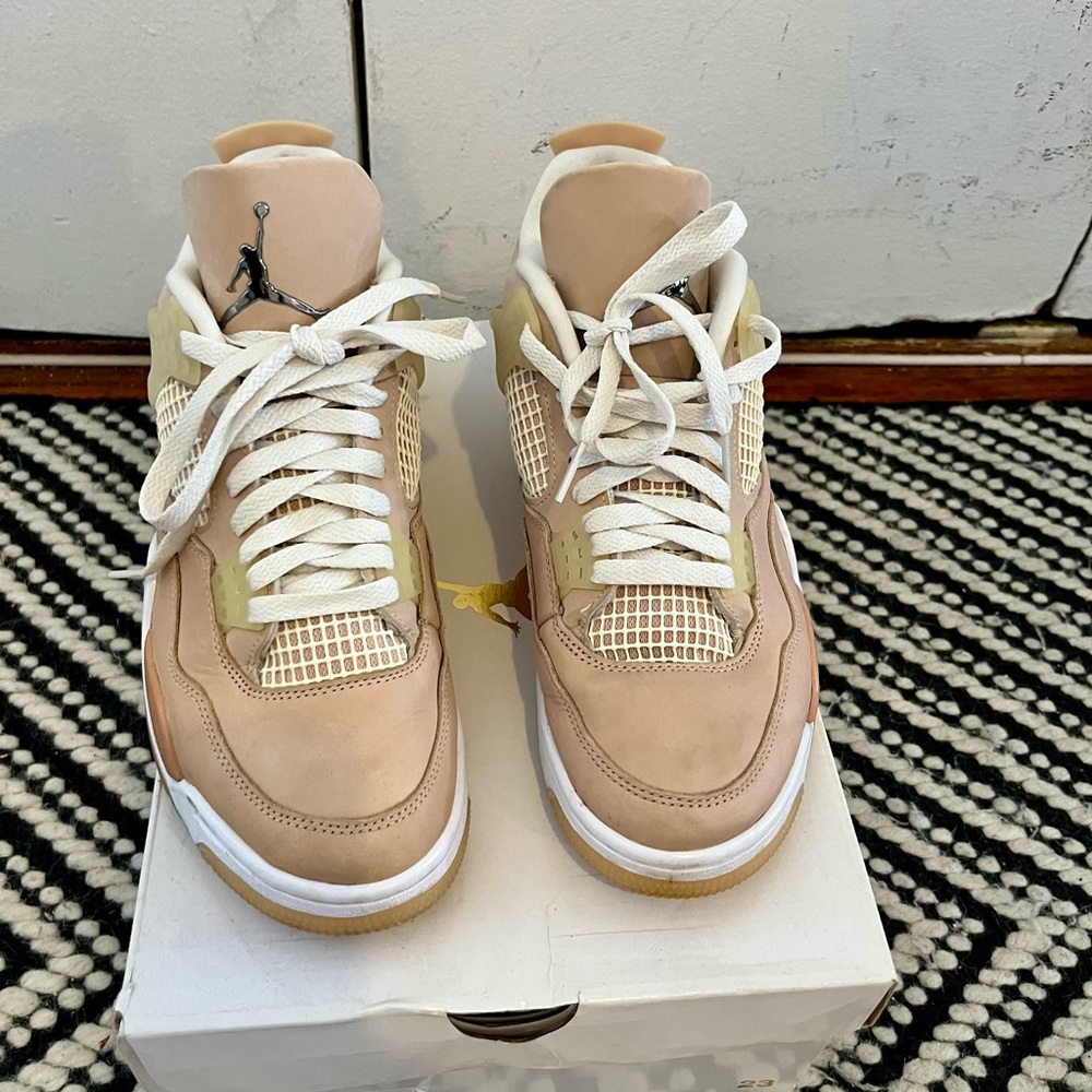 Women's Air Jordan 4 Retro in Beige and White